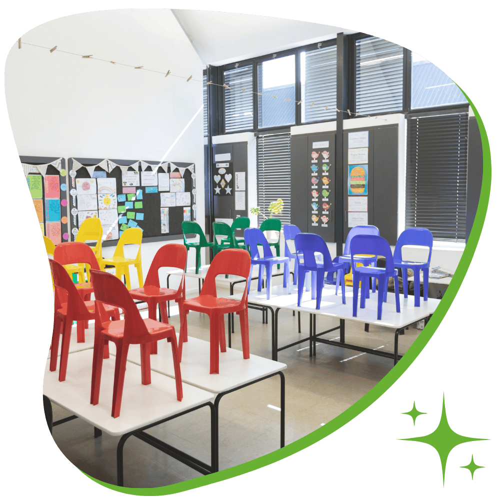 Child care cleaning service in Scranton sanitizing toys and play surfaces in a daycare classroom